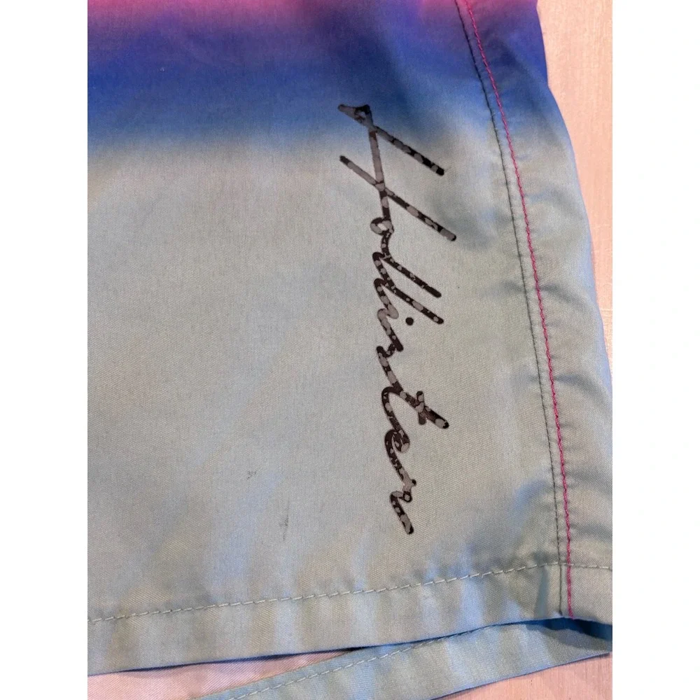 Hollister Mens Ombre‎ Board Shorts Pink Blue Swim Trunks SZ 26 Mesh Lined Surger
